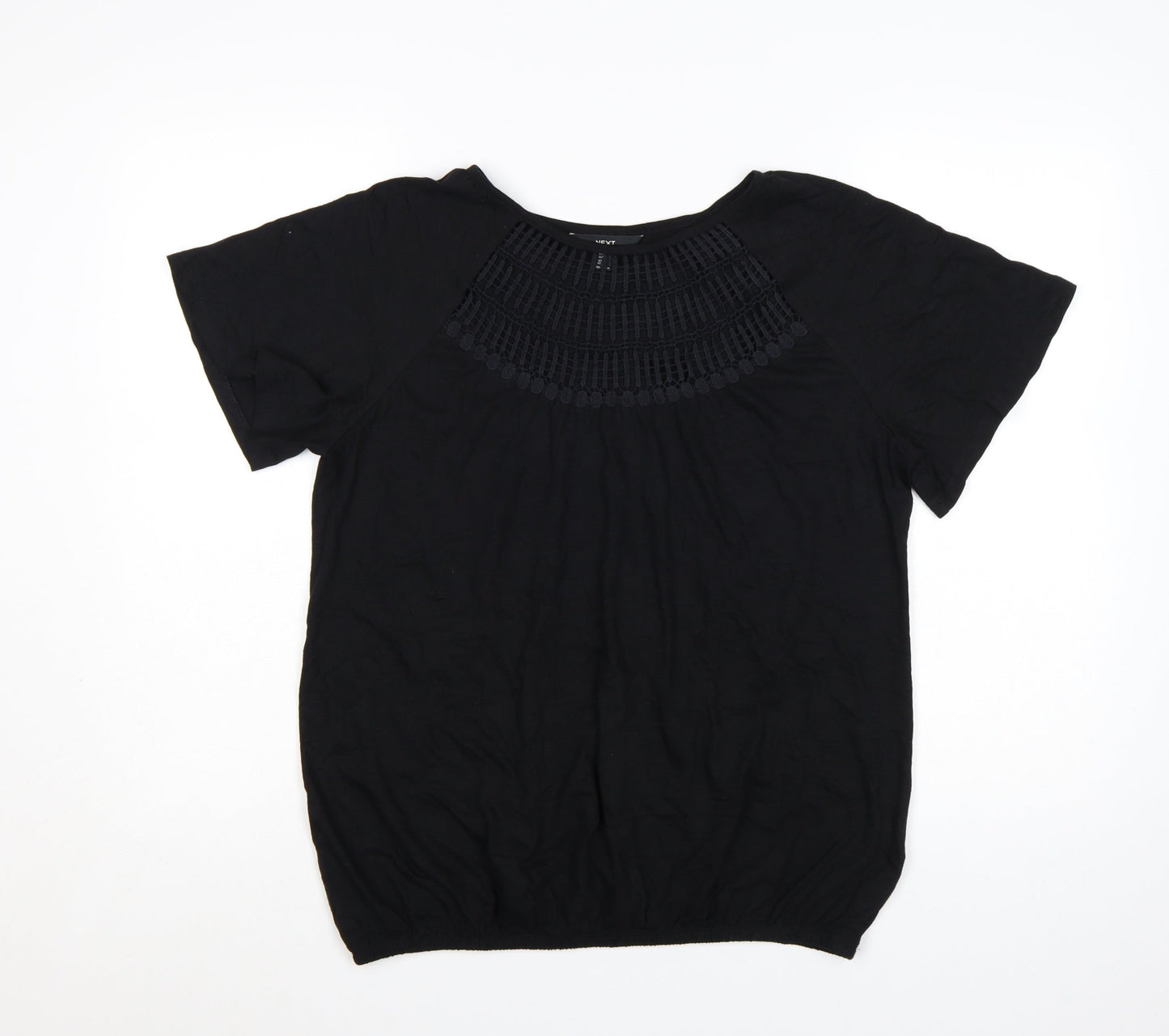 Next Women’s Black Cotton Short Sleeve Crochet Blouse UK 12
