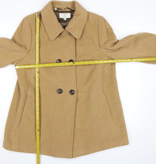CC Petite Women's Beige Wool Pea Coat Size 16 Mid-Length
