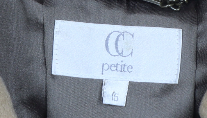CC Petite Women's Beige Wool Pea Coat Size 16 Mid-Length