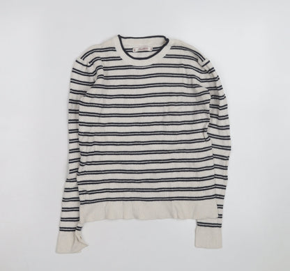 Pull & Bear Womens Ivory Black Striped Crew Neck Knit Jumper Size M