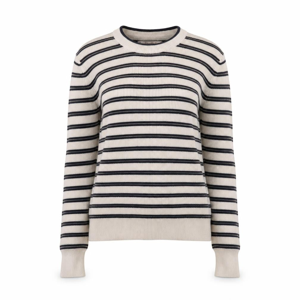 Pull & Bear Womens Ivory Black Striped Crew Neck Knit Jumper Size M