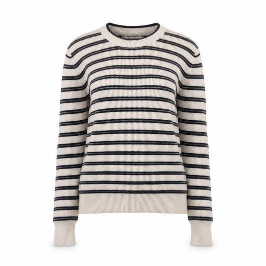Pull & Bear Womens Ivory Black Striped Crew Neck Knit Jumper Size M