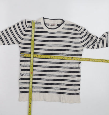 Pull & Bear Womens Ivory Black Striped Crew Neck Knit Jumper Size M