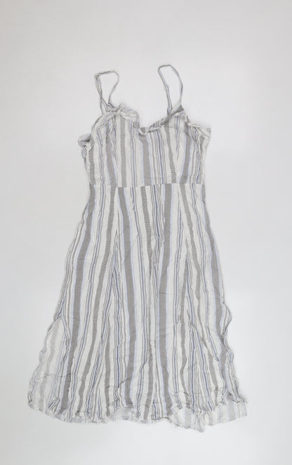New Look Women’s Grey Striped Viscose Slip Dress Size 8