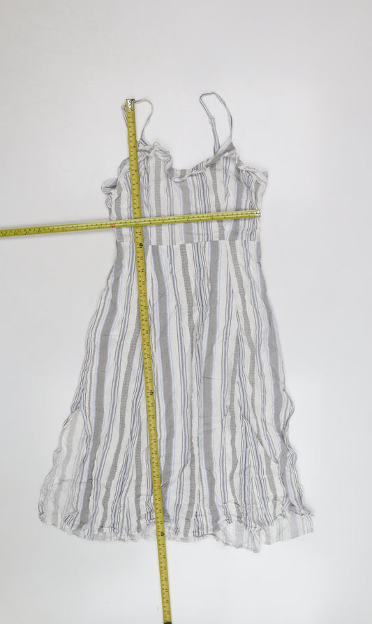 New Look Women’s Grey Striped Viscose Slip Dress Size 8