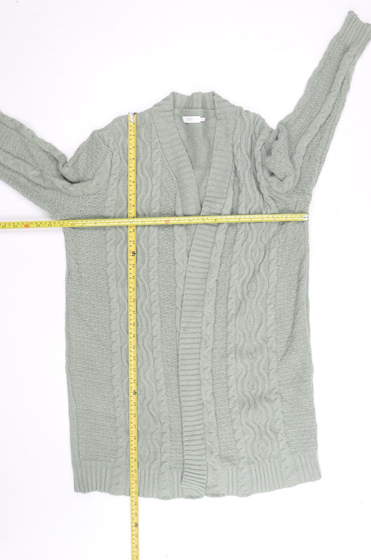 Cotton Traders Women Sage Green Cable-Knit Long Cardigan Size 16
