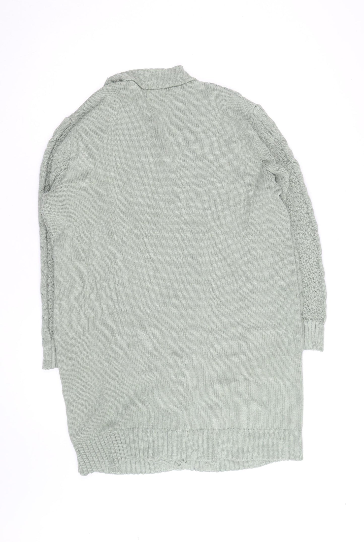 Cotton Traders Women Sage Green Cable-Knit Long Cardigan Size 16