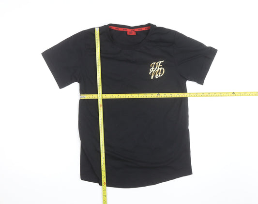 DFND Boys Black Logo Cotton T-Shirt 15-16 Years Short Sleeve Crew Neck