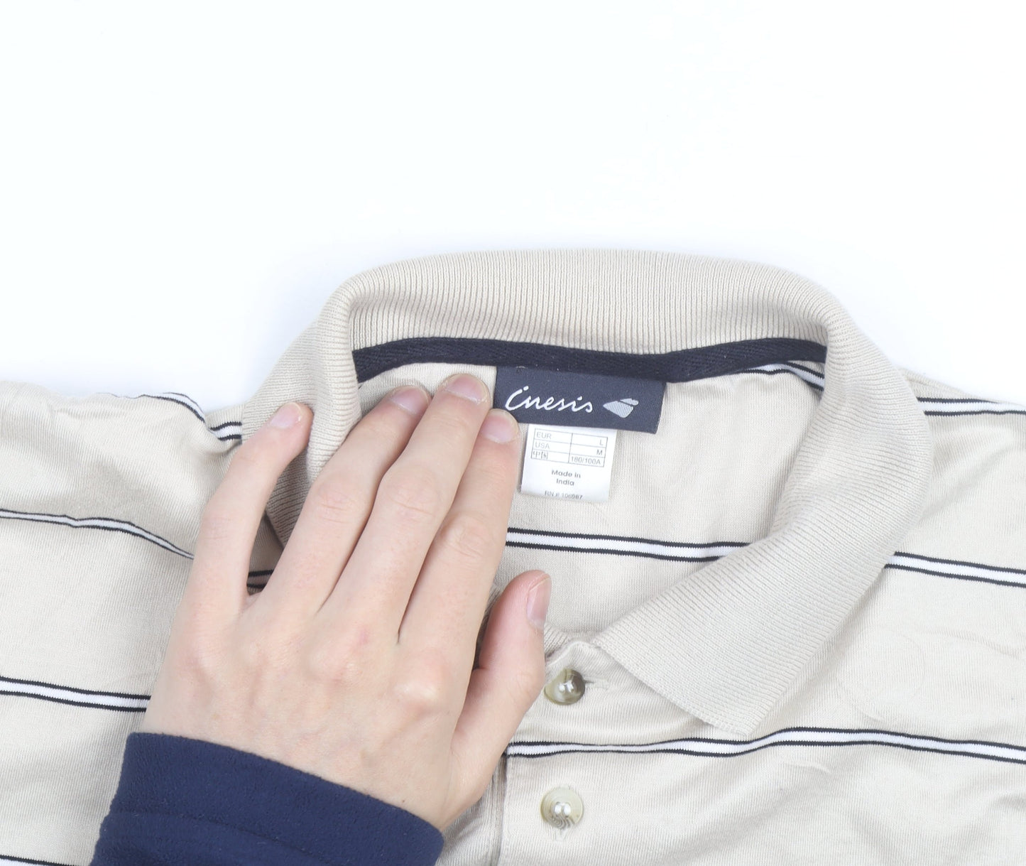 Decathlon Creation Men’s Beige Striped Cotton Polo Shirt Size M