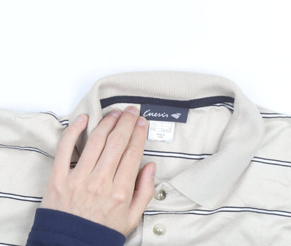 Decathlon Creation Men’s Beige Striped Cotton Polo Shirt Size M
