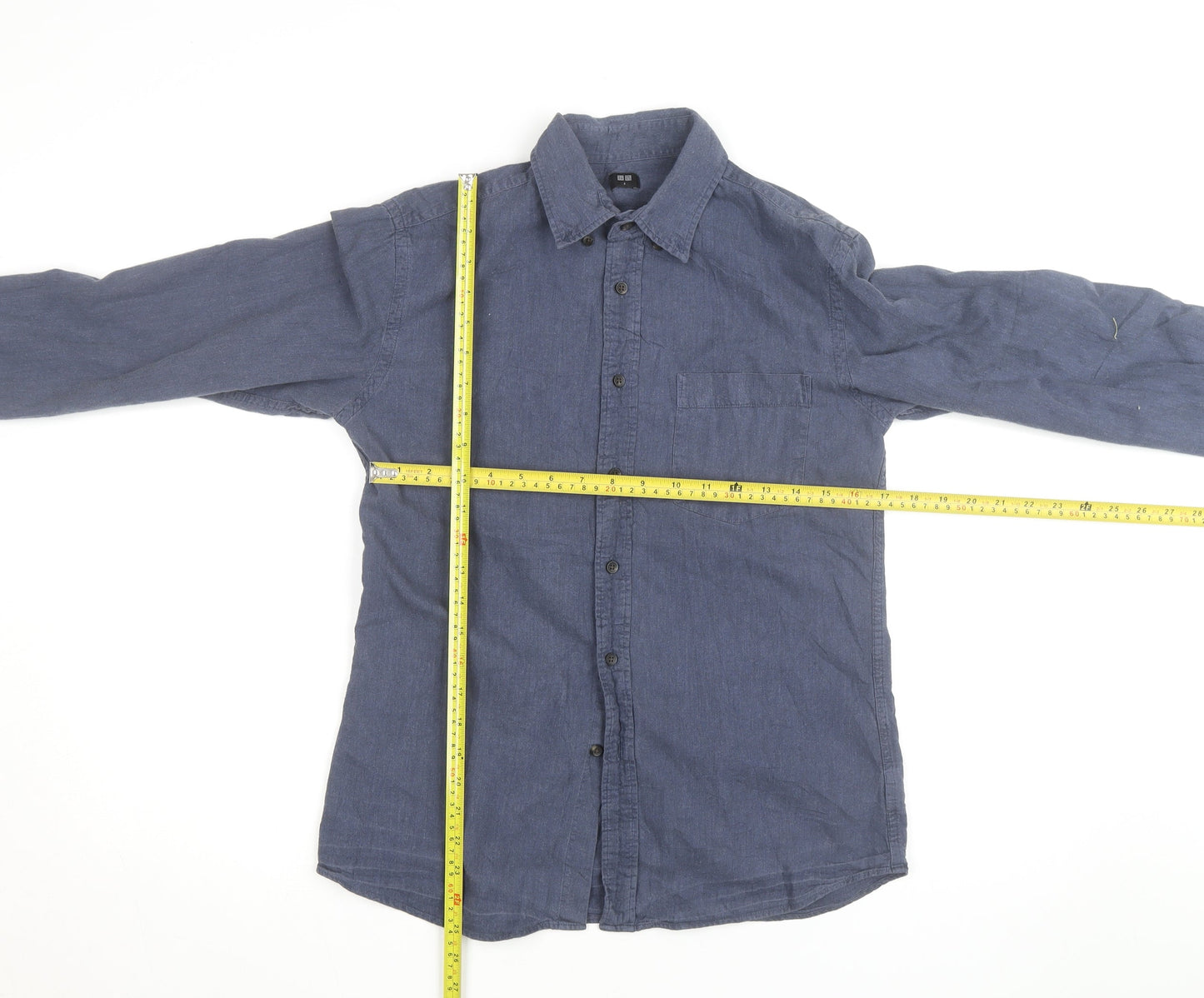 Uniqlo Men's Blue Linen Cotton Long Sleeve Button-Up Shirt S