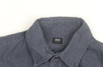 Uniqlo Men's Blue Linen Cotton Long Sleeve Button-Up Shirt S