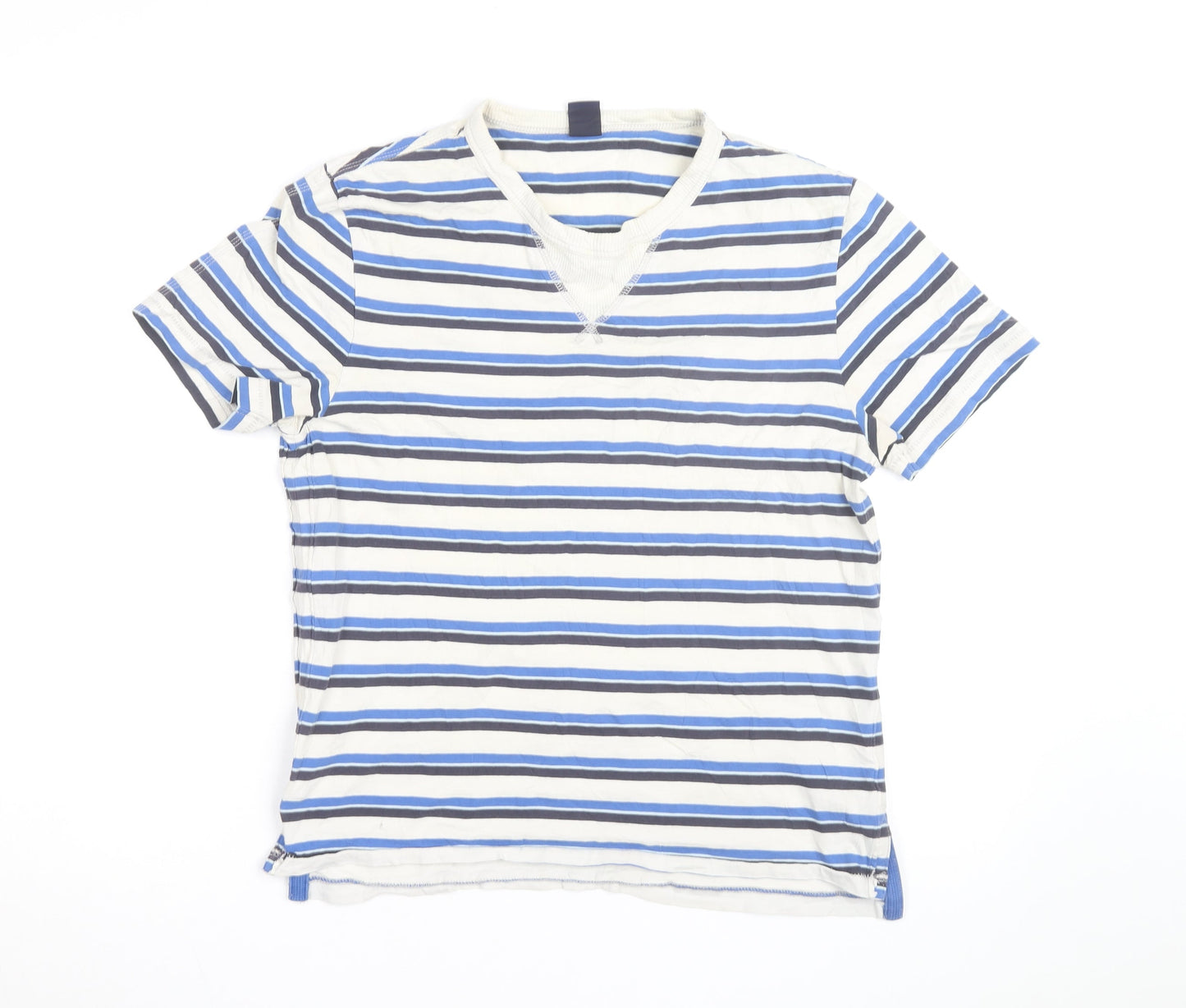GAP Men's Blue Striped V-Neck Short Sleeve Cotton T-Shirt Size M