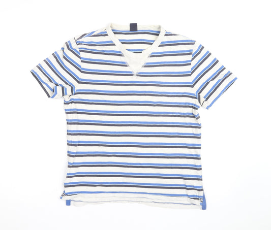 GAP Men's Blue Striped V-Neck Short Sleeve Cotton T-Shirt Size M
