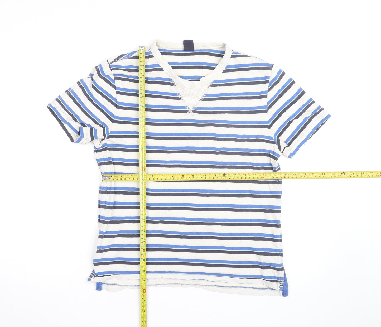 GAP Men's Blue Striped V-Neck Short Sleeve Cotton T-Shirt Size M