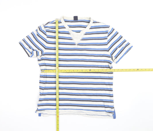 GAP Men's Blue Striped V-Neck Short Sleeve Cotton T-Shirt Size M