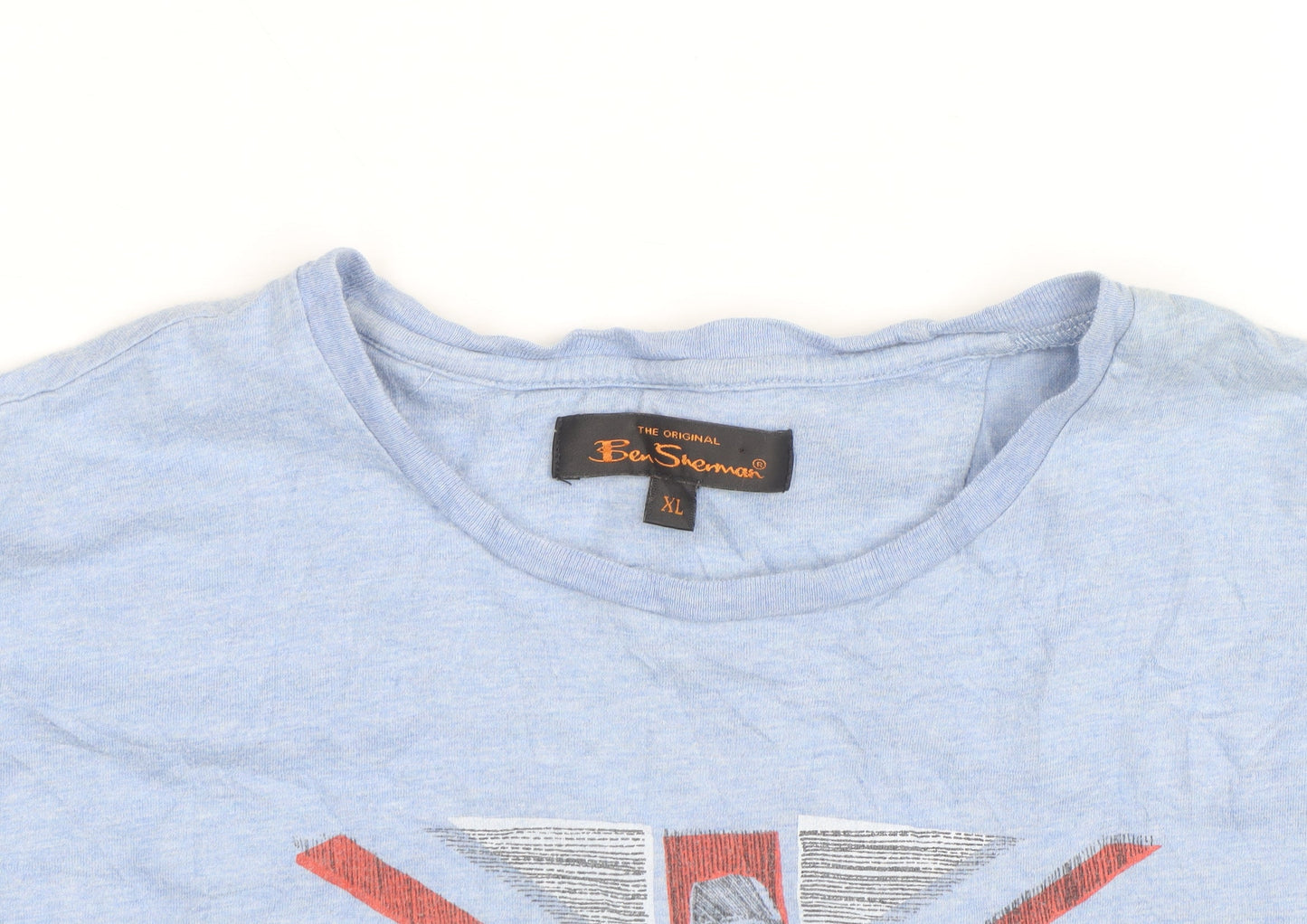 Ben Sherman Men's Blue Union Jack Graphic Crew Neck T-Shirt XL