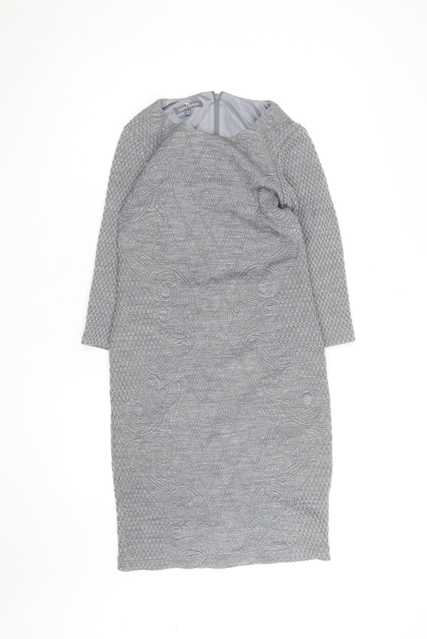 Laura Ashley Women’s Grey Jacquard Sheath Dress UK 12 Long Sleeve