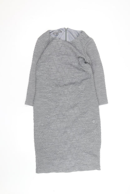 Laura Ashley Women’s Grey Jacquard Sheath Dress UK 12 Long Sleeve