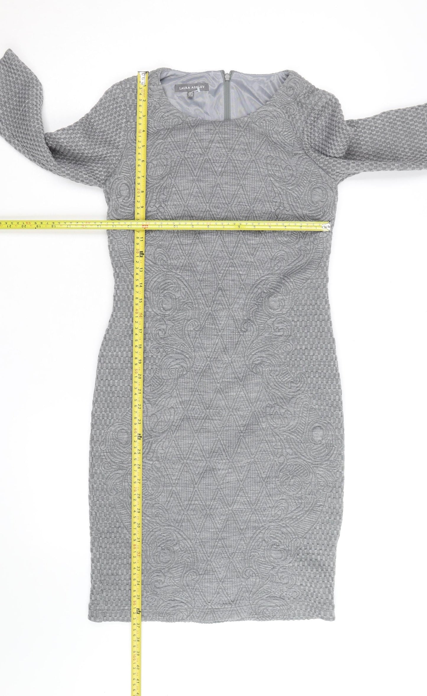 Laura Ashley Women’s Grey Jacquard Sheath Dress UK 12 Long Sleeve