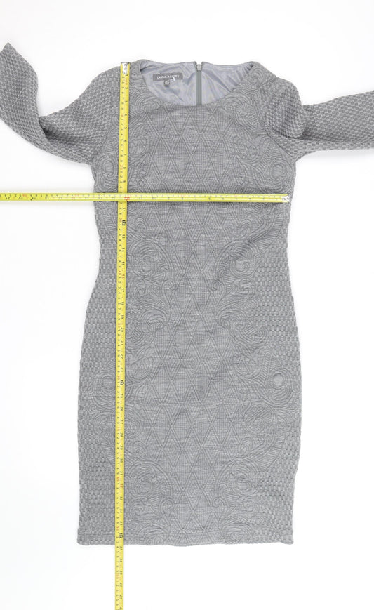 Laura Ashley Women’s Grey Jacquard Sheath Dress UK 12 Long Sleeve