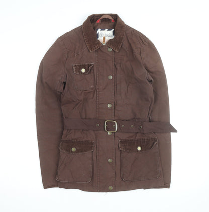 Fat Face Women's Brown Belted Utility Jacket Size 8 Cotton Waxed Style