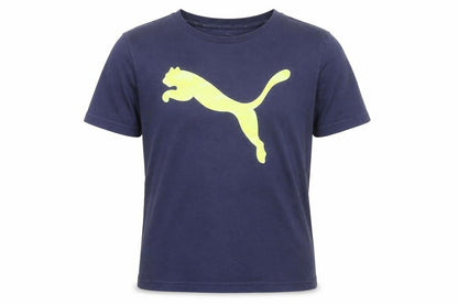 Front view of Puma boys’ blue graphic logo sports t-shirt 15-16 years regular fit