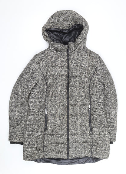 Centigrade Women's Grey Animal Print Hooded Puffer Jacket Size L