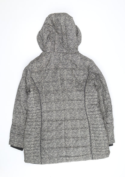 Centigrade Women's Grey Animal Print Hooded Puffer Jacket Size L