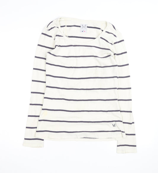 Crew Clothing Women Ivory Navy Stripe Cotton Long Sleeve Pullover Jumper Size 14