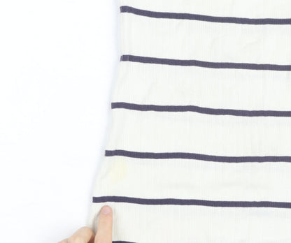 Crew Clothing Women Ivory Navy Stripe Cotton Long Sleeve Pullover Jumper Size 14