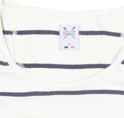 Crew Clothing Women Ivory Navy Stripe Cotton Long Sleeve Pullover Jumper Size 14