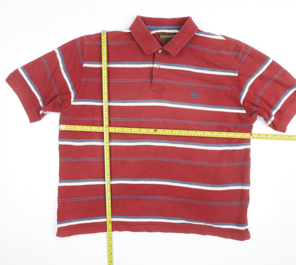 Timberland Men's Red Striped Cotton Polo Shirt XL Classic Fit