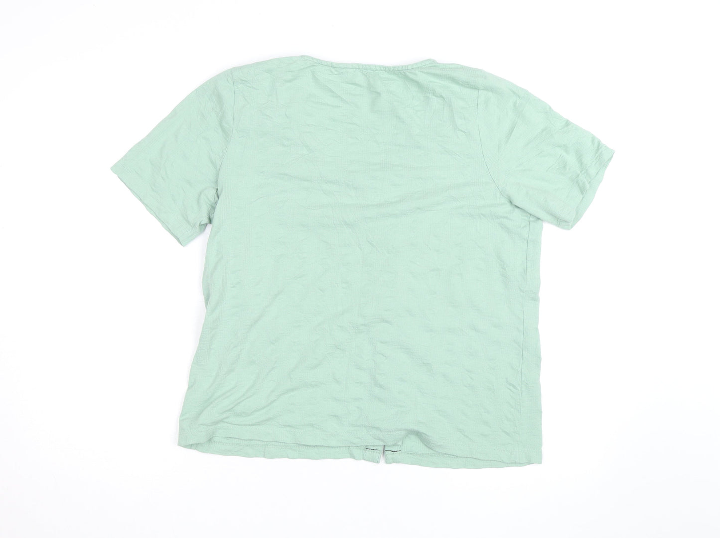FatFace Women Green Short Sleeve Button-Up Cotton Top Size 16