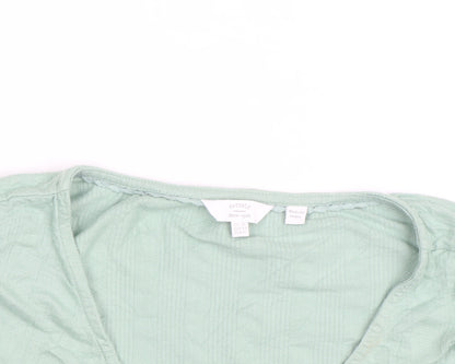 FatFace Women Green Short Sleeve Button-Up Cotton Top Size 16