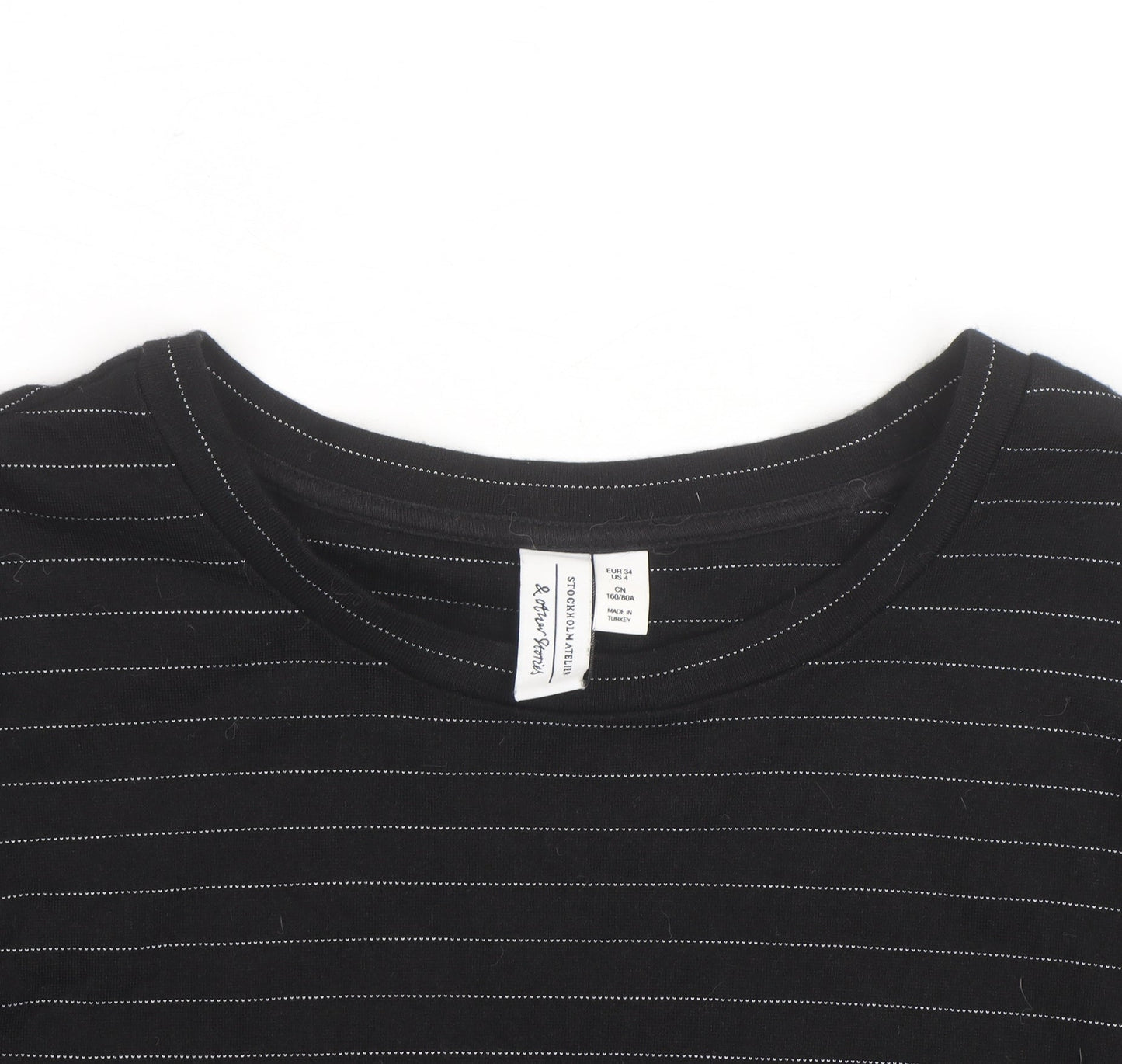 & Other Stories Women Black Striped Cotton Long Sleeve T-Shirt Size 12