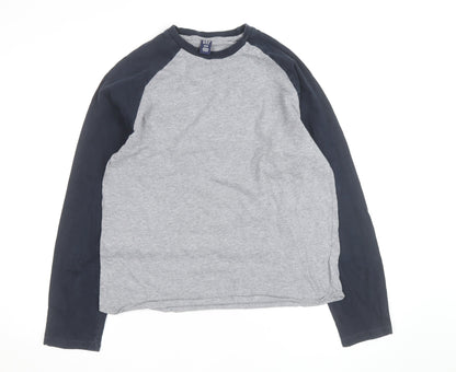 GAP Men's Grey & Blue Long Sleeve Raglan Cotton Top M
