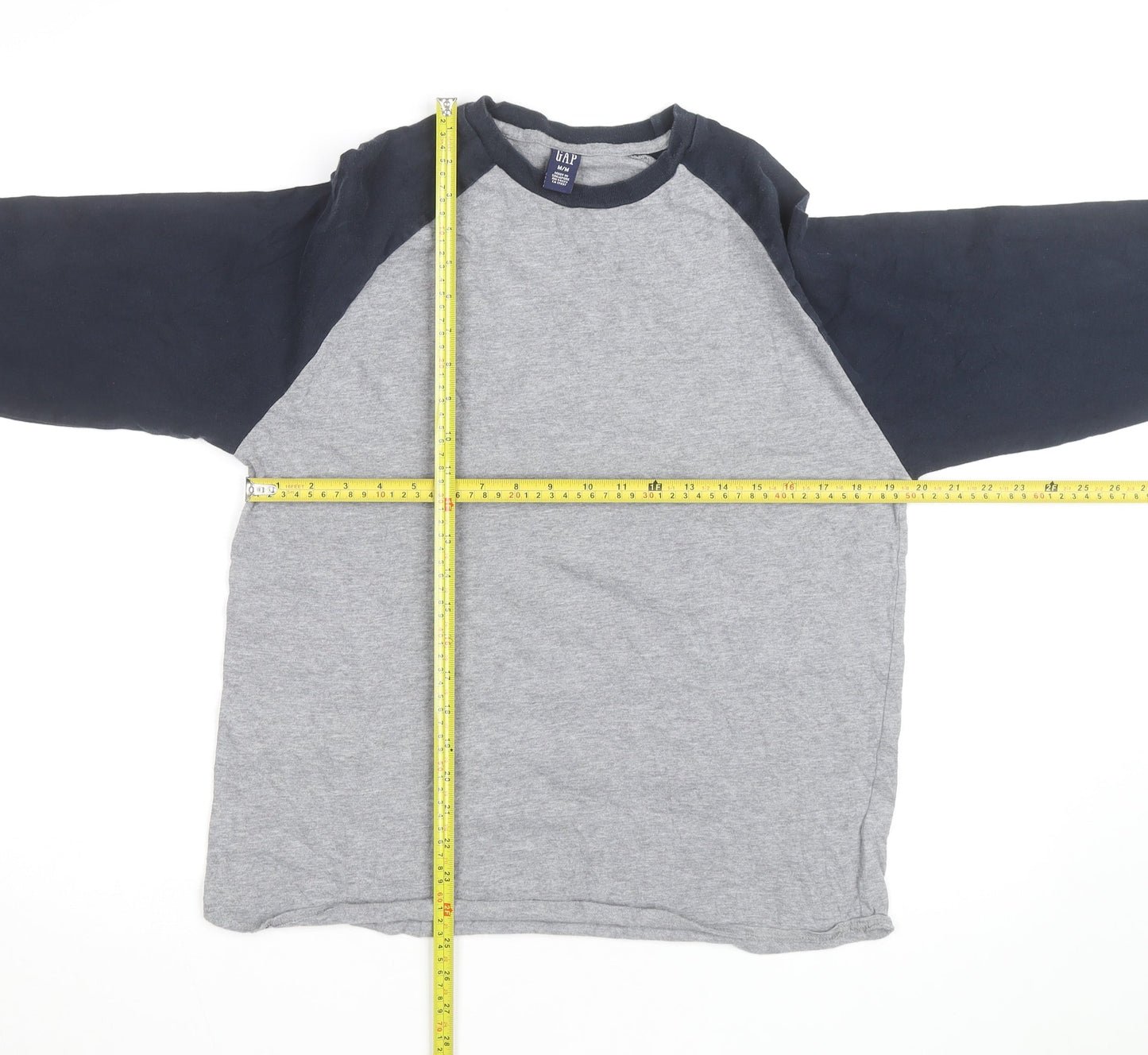 GAP Men's Grey & Blue Long Sleeve Raglan Cotton Top M