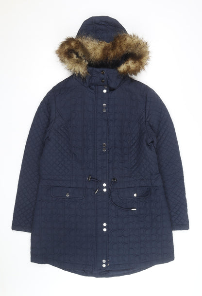 Tu Women's Blue Quilted Faux Fur Hooded Parka Coat Size 16