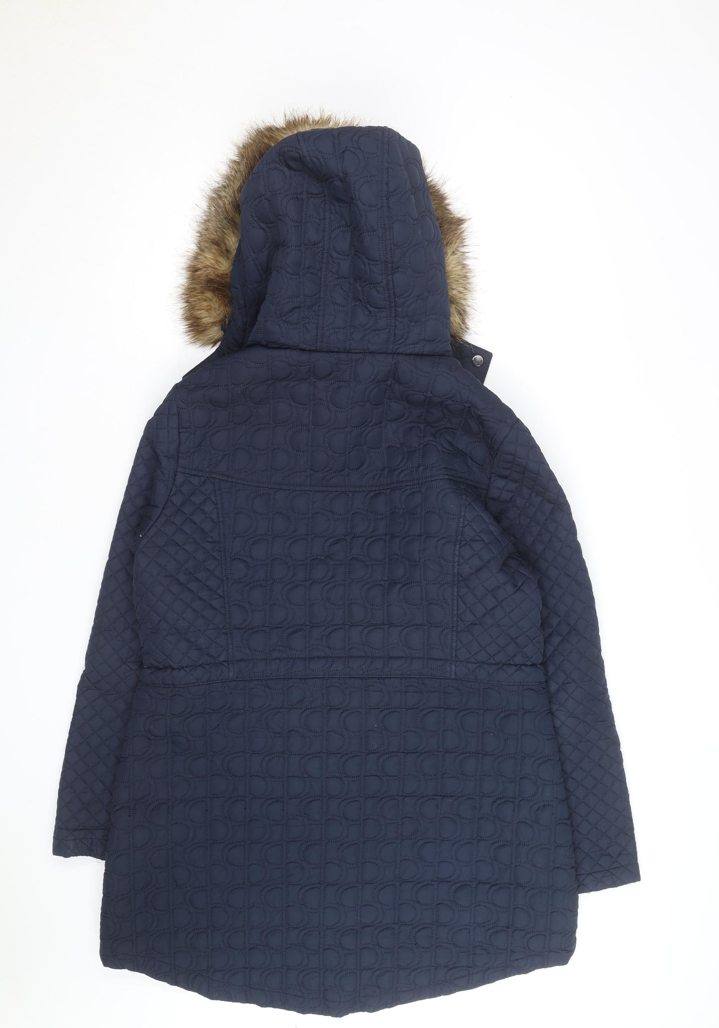 Tu Women's Blue Quilted Faux Fur Hooded Parka Coat Size 16