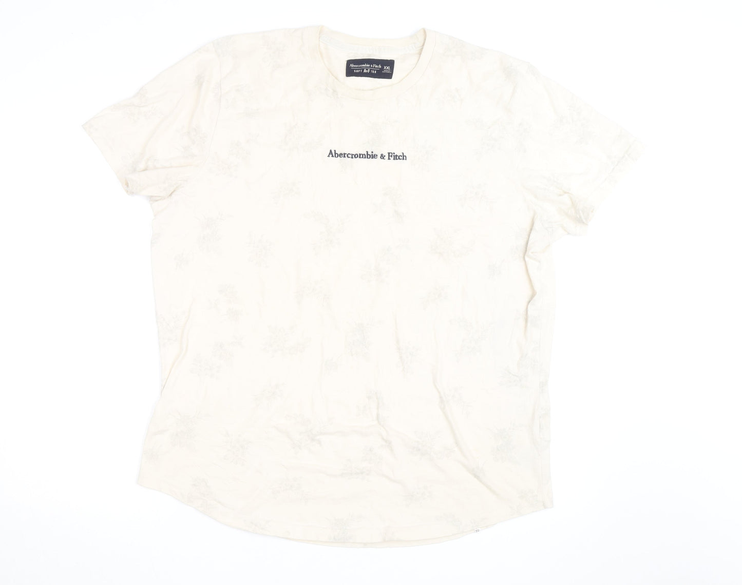 Abercrombie & Fitch Men's Beige Floral Soft AF Crew Neck T-Shirt XXL