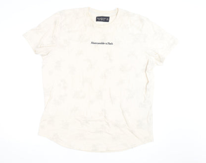 Abercrombie & Fitch Men's Beige Floral Soft AF Crew Neck T-Shirt XXL