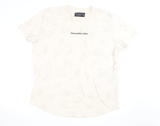 Abercrombie & Fitch Men's Beige Floral Soft AF Crew Neck T-Shirt XXL