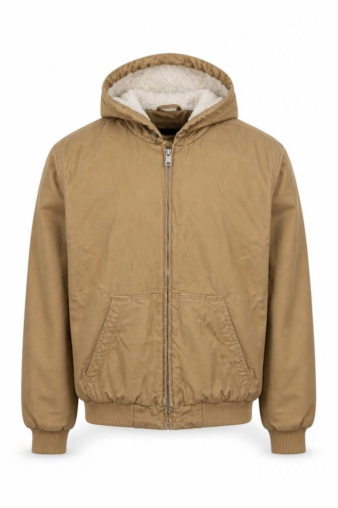 Primark Men's Brown Hooded Bomber Jacket M Cotton Lined Casual