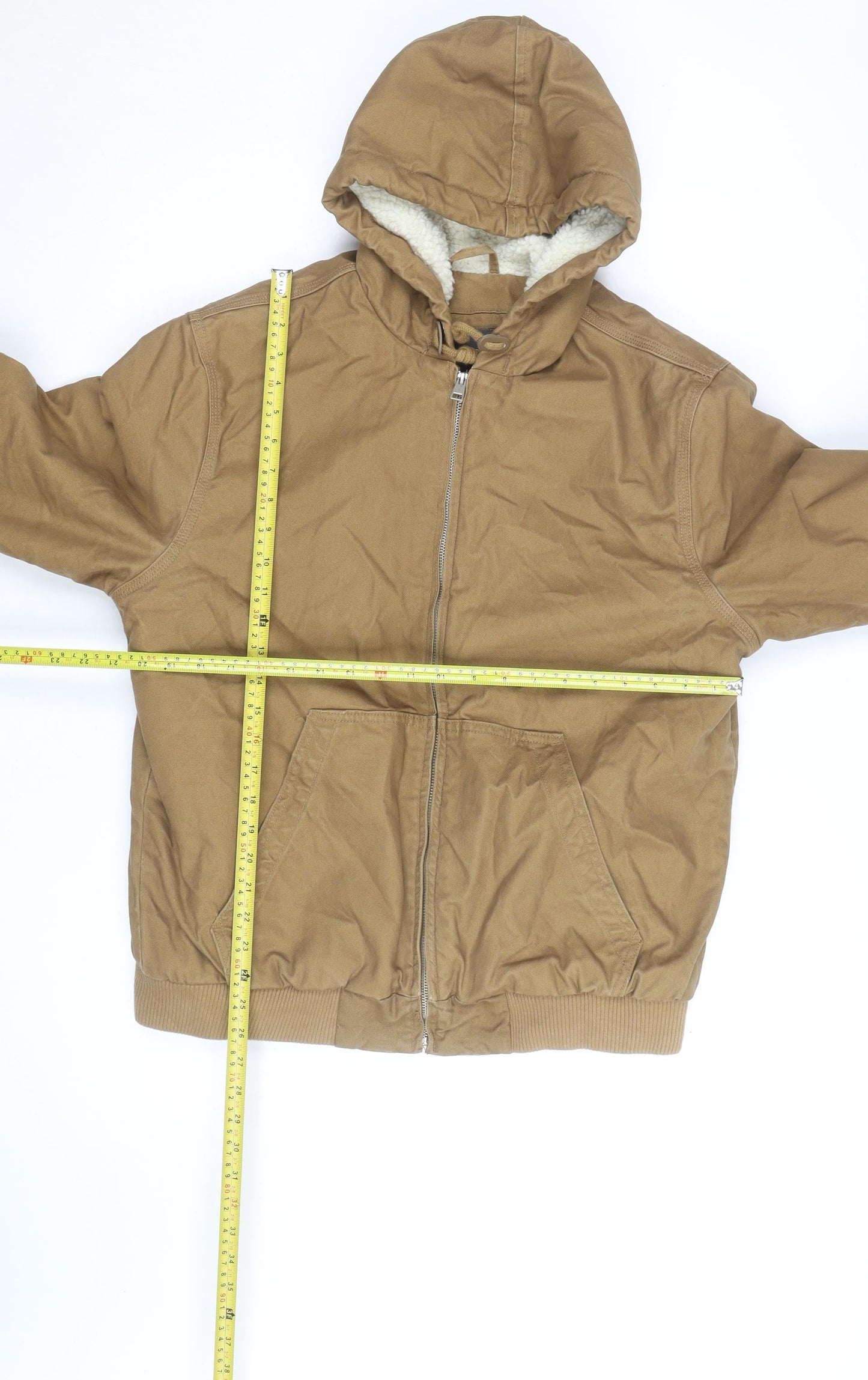 Primark Men's Brown Hooded Bomber Jacket M Cotton Lined Casual