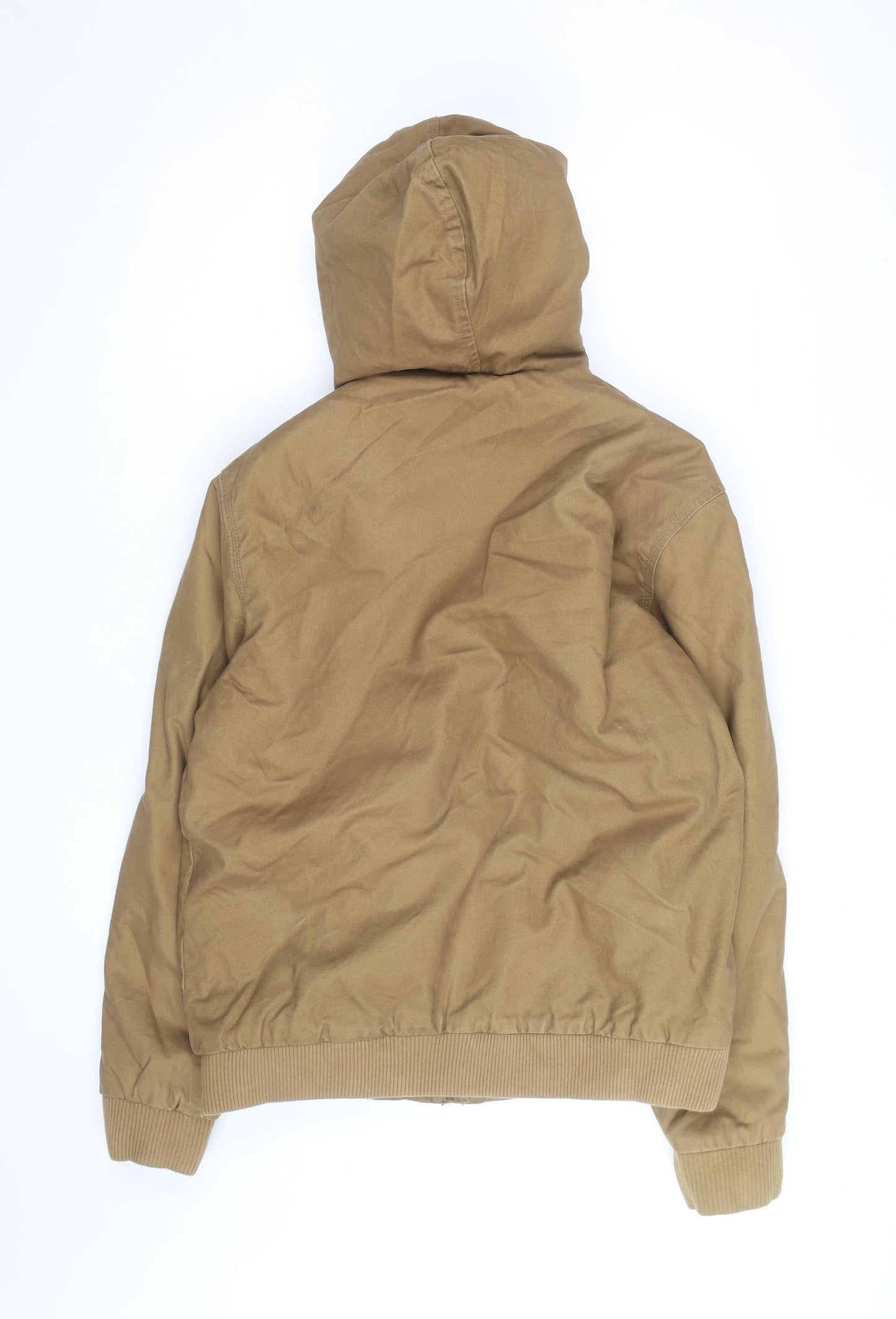 Primark Men's Brown Hooded Bomber Jacket M Cotton Lined Casual