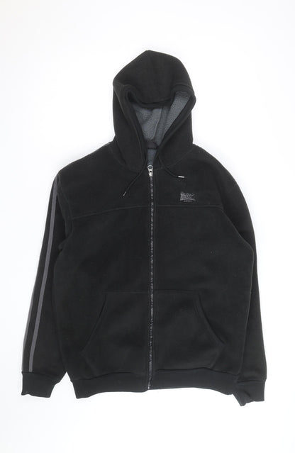 Lonsdale Mens Black Fleece Hooded Zip Jacket Size M Winter Lined