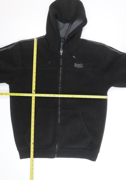 Lonsdale Mens Black Fleece Hooded Zip Jacket Size M Winter Lined