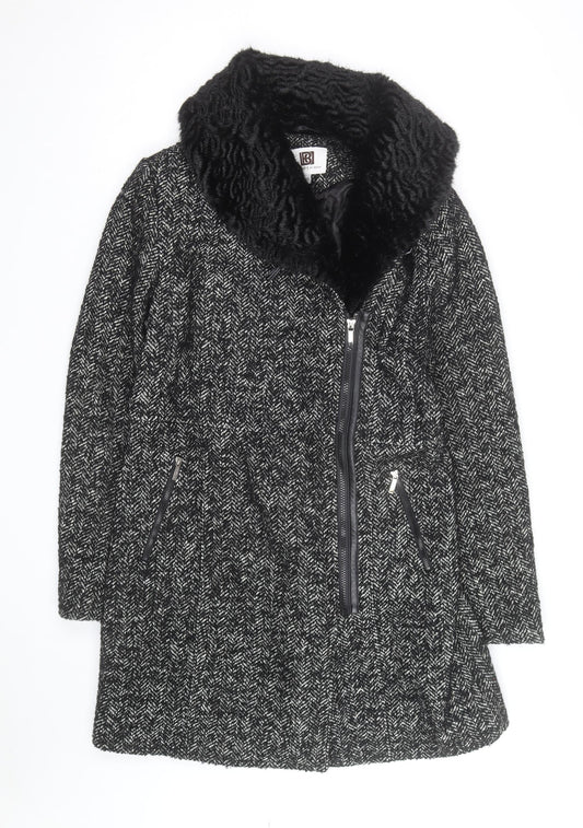 Additional front view of Laundry by Design unisex black tweed wool blend mid-length coat m