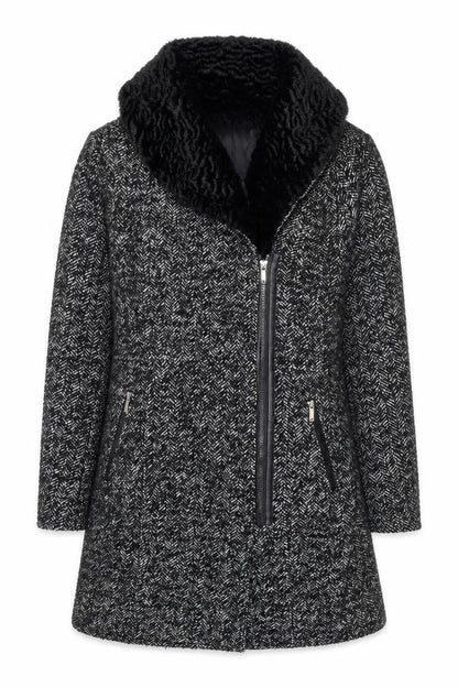 Front view of Laundry by Design unisex black tweed wool blend mid-length coat m